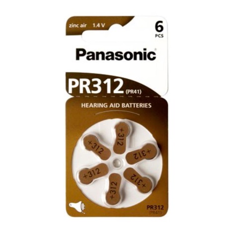 Panasonic - 6 pc Pile pour appareils auditifs PR-312 1,4V