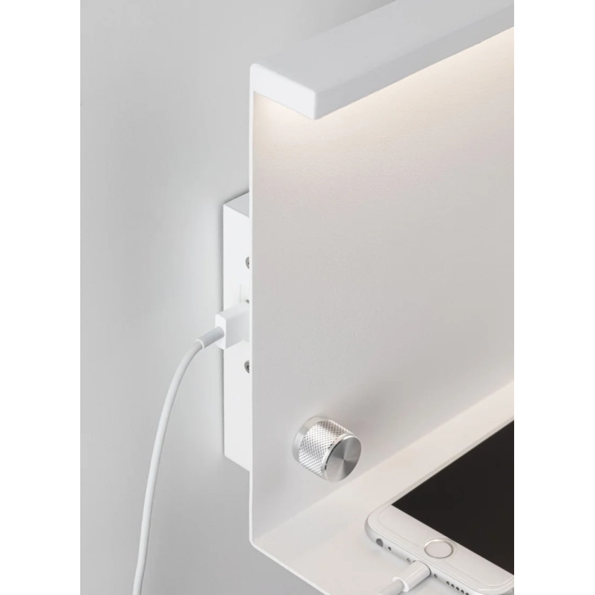 Paulmann 78916 - LED/4,5W Dimbare lamp met een plank en USB JARINA 230V wit