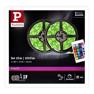 Paulmann 78980 - Bande LED RGB/28W  à intensité variable SIMPLED 10m 230V + Télécommande