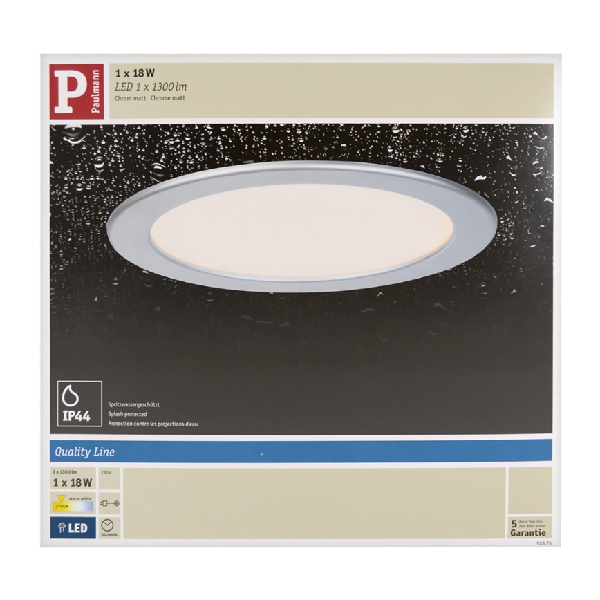 Paulmann 92075 - LED/18W Badkamer inbouwspot QUALITY LINE 230V IP44