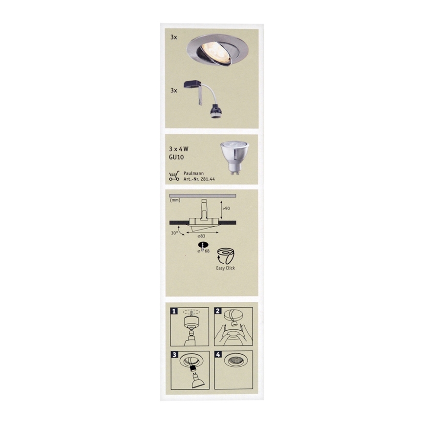 Paulmann 92533 - SET 3xLED-GU10/4W Badkamer inbouwspot dimbaar PREMIUM 230V