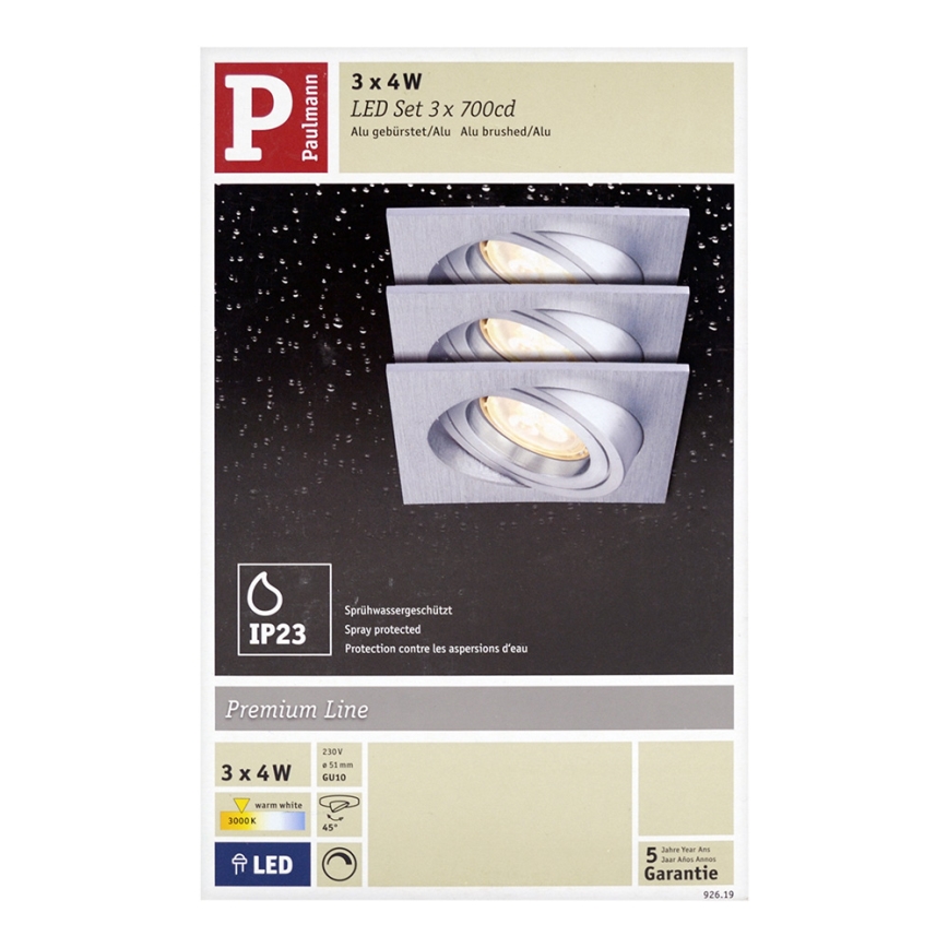 Paulmann 92619 - SET 3x Spot LED encastrable PREMIUM LINE 1xGU10-LED/4W/230V