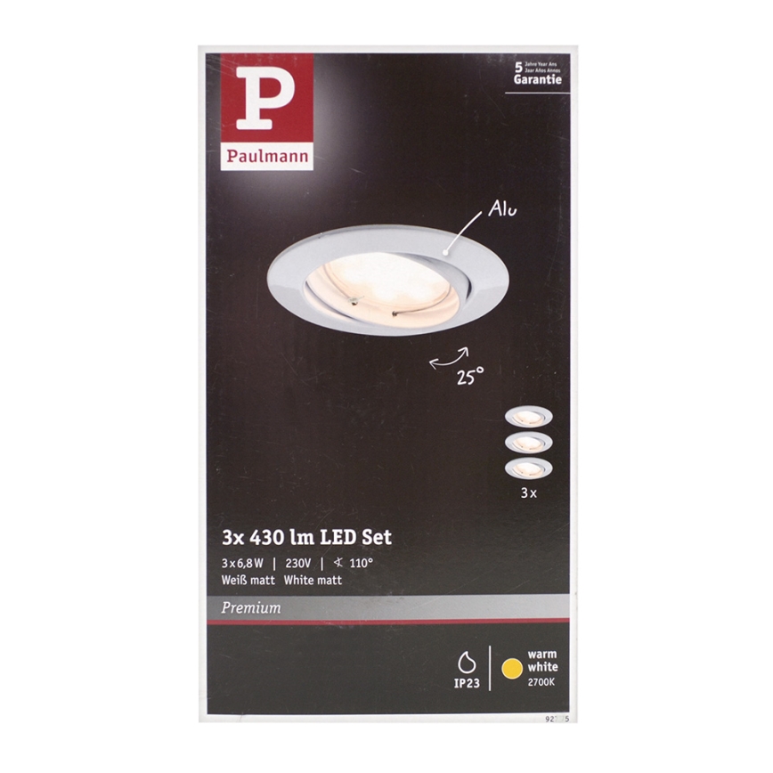 Paulmann 92775 - SET 3xLED/6,8W Badkamer inbouwspot PREMIUM LINE 230V