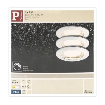 Paulmann 92829 - LOT 3x LED/6,8W IP44 Luminaire encastré à intensité variable pour salle de bain COIN 230V