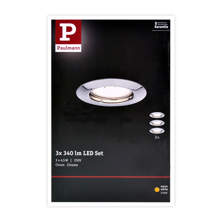 Paulmann 936557 - LOT 3x Luminaire encastré LED GU10/4,5W/230V