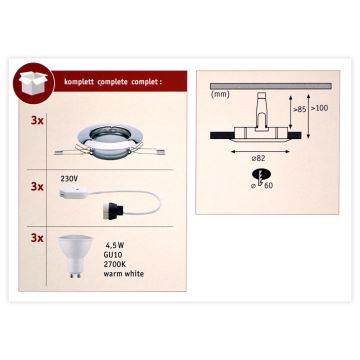 Paulmann 93657 - SET 3x LED/GU10/4,5W Inbouwverlichting 230V