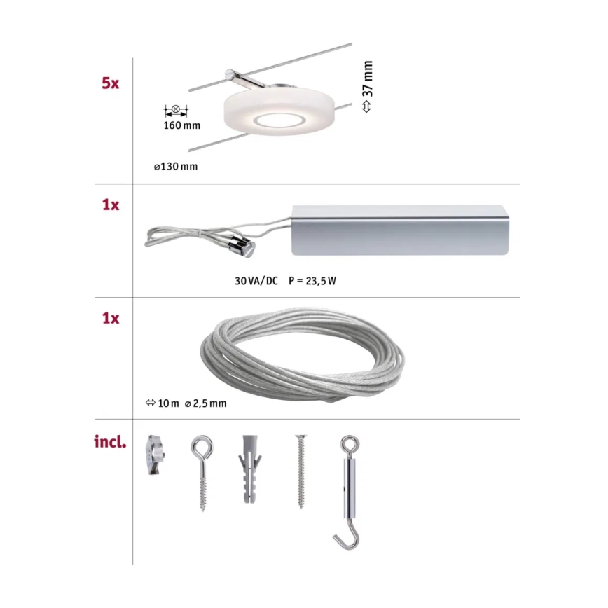 Paulmann 94109 - SET 5xLED/4,3W Spot voor een stringsysteem MAC 230V