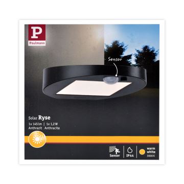 Paulmann 94246 - Buitenlamp op zonne-energie met sensor LED / 1,2W IP44 RYSE 3,7V