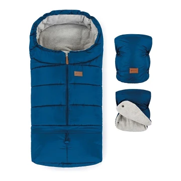 PETITE&MARS - SET Voetenzak voor baby's 3in1 JIBOT + stroller hand muff blauw