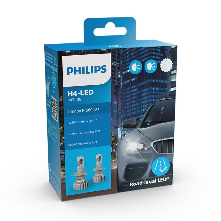 Philips 11342U6000X2 - LOT 2x Ampoule LED de voiture Ultinon Pro6000 H4 PX426d/18W/12V 5800K