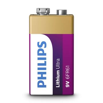 Philips 6FR61LB1A/10 - Lithium batterij 6LR61 LITHIUM ULTRA 9V 600mAh