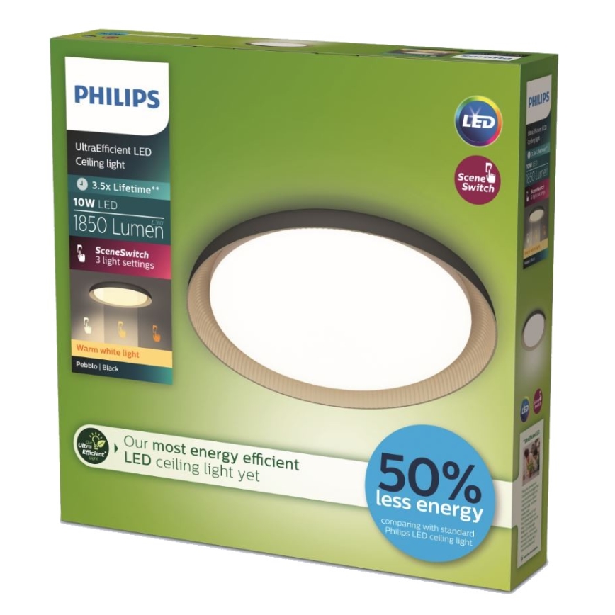 Philips - Dimbare LED plafondlamp PEBBLO SCENE SWITCH LED/10W/230V 2700K zwart