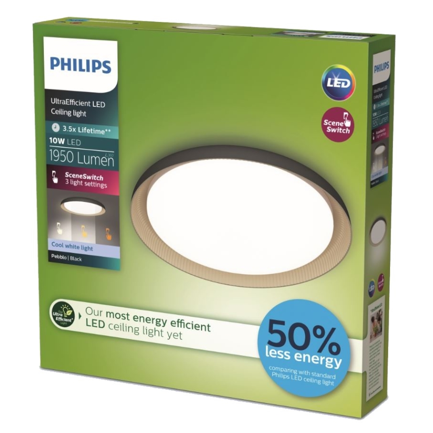 Philips - Dimbare LED plafondlamp PEBBLO SCENE SWITCH LED/10W/230V 4000K zwart