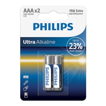 Philips LR03E2B/10 - 2 st. Alkaline batterij AAA ULTRA ALKALINE 1,5V 1250mAh