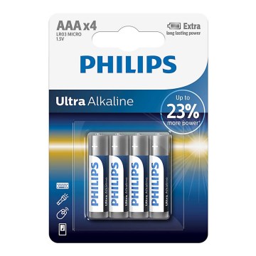 Philips LR03E4B/10 - 4 pc Pile alcaline AAA ULTRA ALKALINE 1,5V 1250mAh