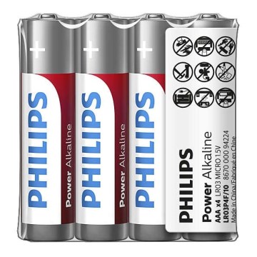 Philips LR03P4F/10 - 4 pc Pile alcaline AAA POWER ALKALINE 1,5V 1150mAh