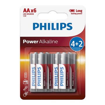 Philips LR6P6BP/10 - 6 pc Pile alcaline AA POWER ALKALINE 1,5V 2600mAhV