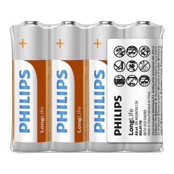 Philips R6L4F/10 - 4 pc Batterie au chlorure de zinc AA LONGLIFE 1,5V 900mAh