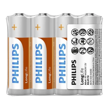 Philips R6L4F/10 - 4 st. Zinkchloride batterij AA LONGLIFE 1,5V 900mAh