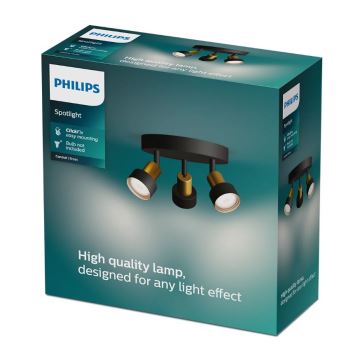 Philips - Spot CONDUIT 3xGU10/5W/230V zwart/messing