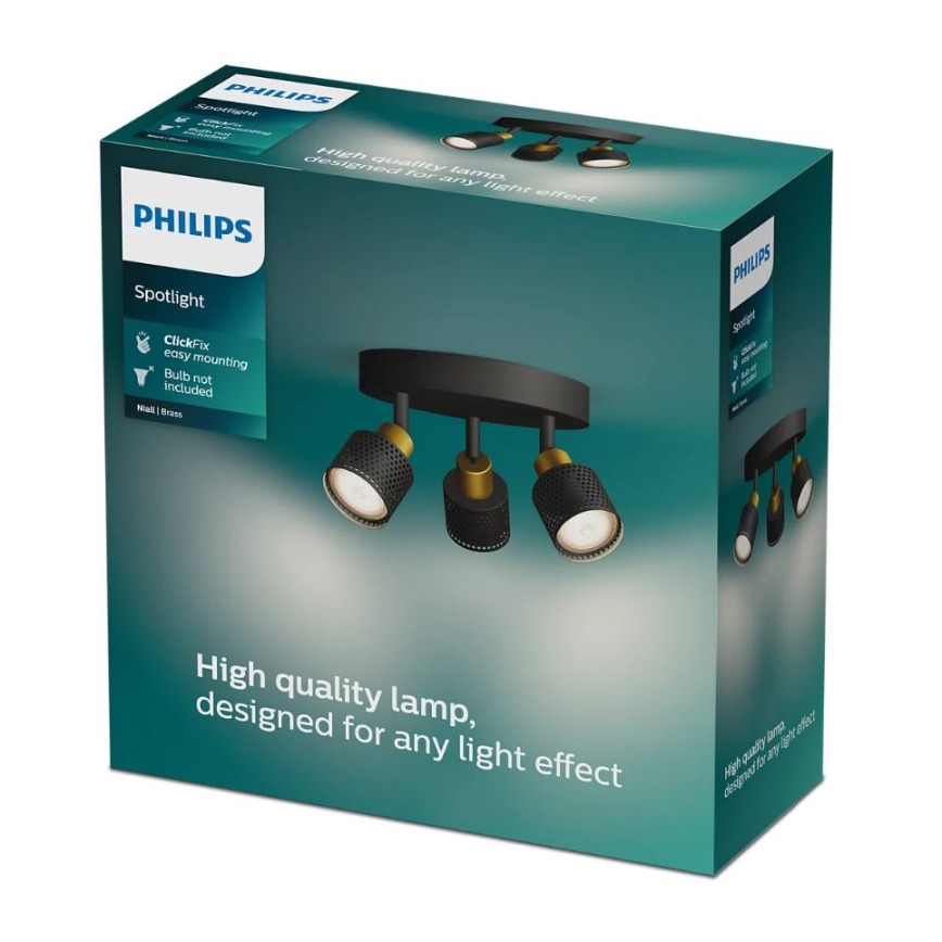 Philips - Spot NIALL 3xGU10/5W/230V noir/laiton