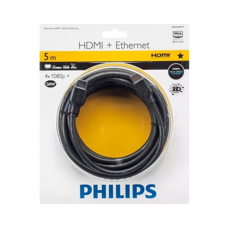 Kikker De volgende rietje Philips SWV2434W/10 - HDMI kabel met Ethernet, HDMI 1.4 A connector 5m  zwart | Lumimania