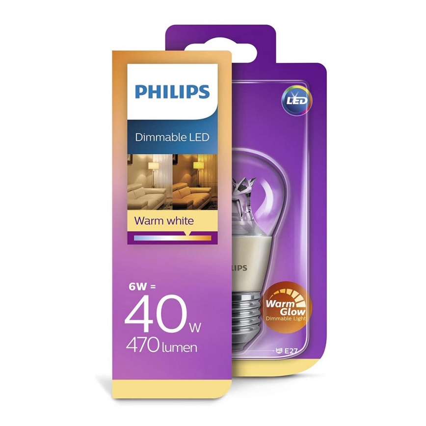 Philips Warm Glow  - LED Dimbare Lamp E27 / 6W / 230V 2200K – 2700K