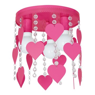 Plafonnier enfant ELZA hearts 3xE27/60W/230V rose foncé