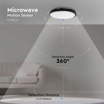 Plafonnier salle de bain avec détecteur LED/18W/230V 4000K IP44 noir