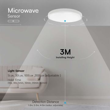 Plafonnier salle de bain avec détecteur SAMSUNG CHIP LED/18W/230V IP44 3000K d. 29 cm blanc + télécommande