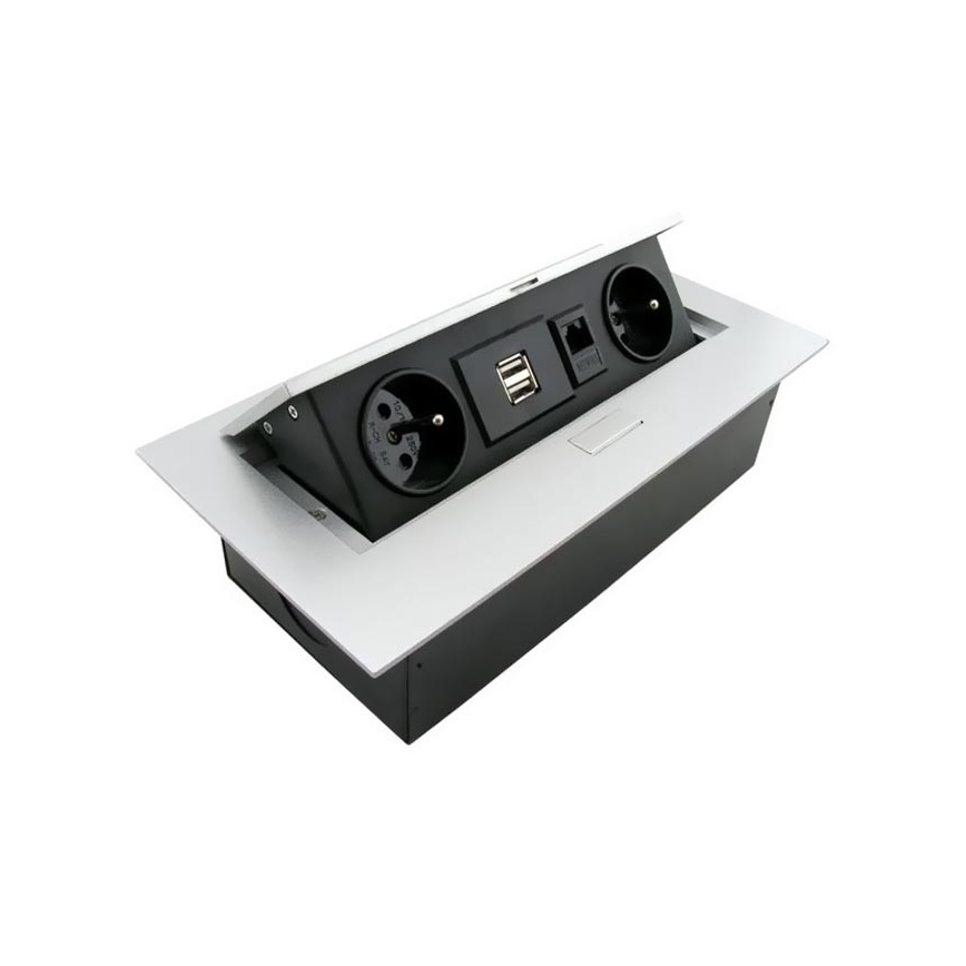 Pop-up stekkerdoos 2x230V/2xUSB/1xRJ45