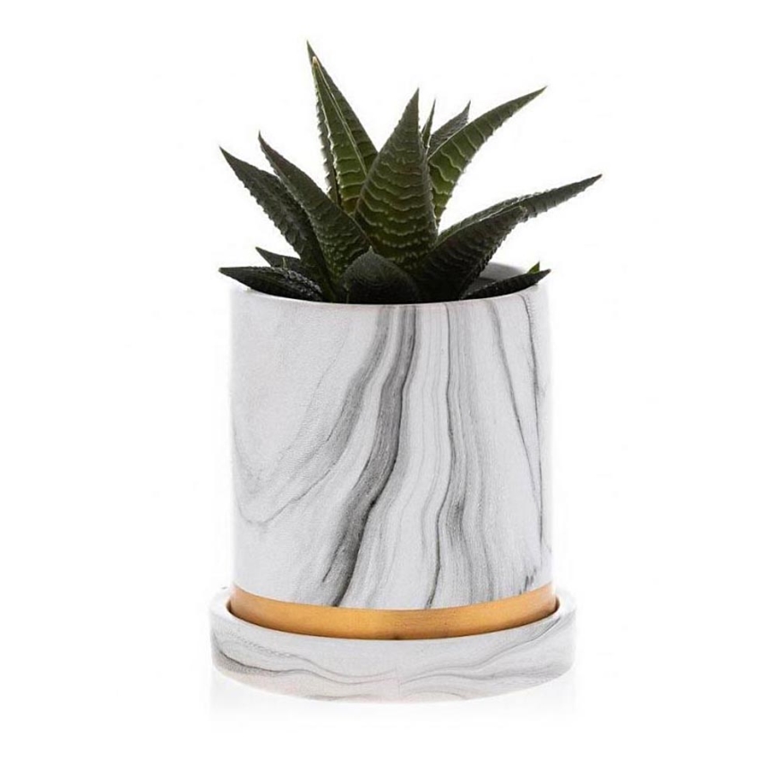 Pot de fleurs en céramique avec bol HANYA 11x11 cm marbre