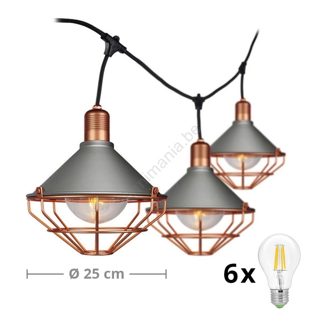 Premium String Grijs/Brons LED Hanglamp voor in de tuin 3m 6xE27/60W