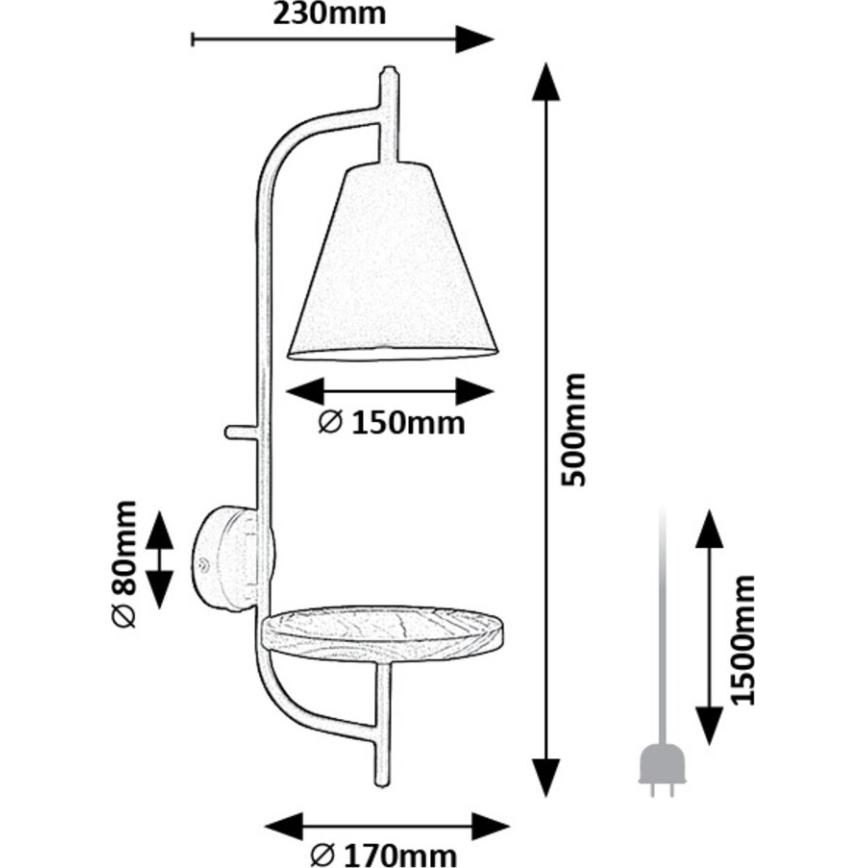 Rabalux - Wandlamp met plank 1xE27/15W/230V beuken