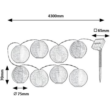 Rabalux - LED Solar ketting 8xLED/0,48W/1,2V 4,3 m IP44