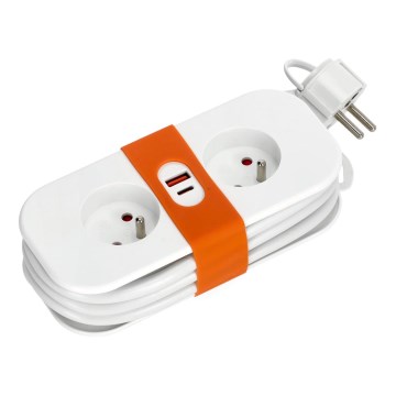 Rallonge 2Z + 2xUSB 1,4 m blanc