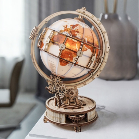 Puzzle 3D en Bois • Globe Terrestre Lumineux – L'esprit Bois