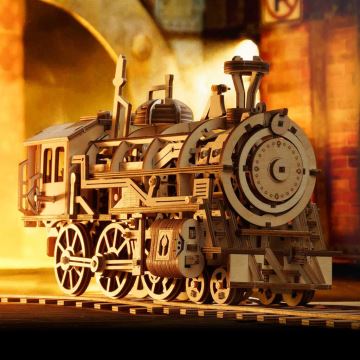 RoboTime - Puzzle 3D mécanique en bois Locomotive à vapeur