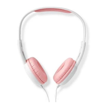 Roze/wit hoofdtelefoon met draad