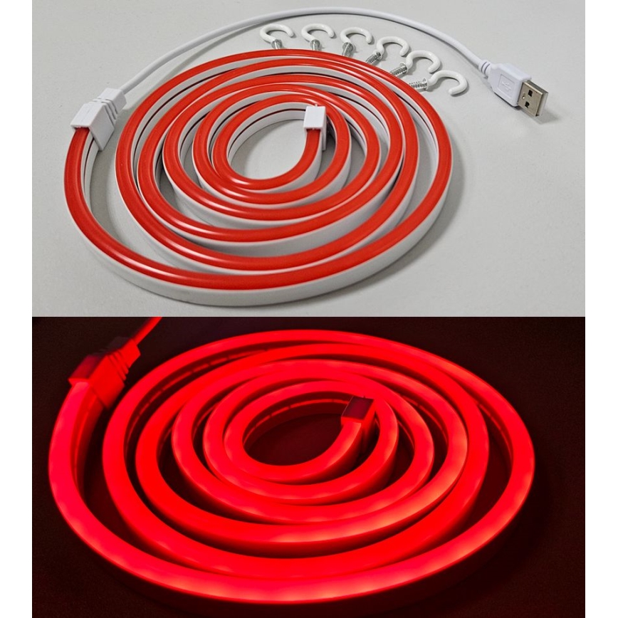 Ruban flexible NEON LED/5V USB 1,8 m rouge