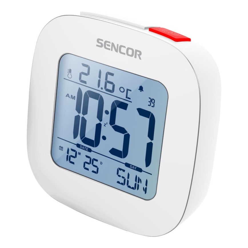 Sencor - Réveil avec écran LCD et thermomètre 2xAAA blanc