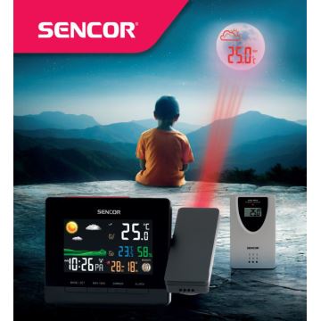 Sencor - Weer Station met Kleur LCD Scherm, Wekker en Projectie 2xAA