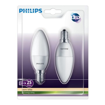 SET 2x LED kaars Philips E14/4W/230V - CANDLE