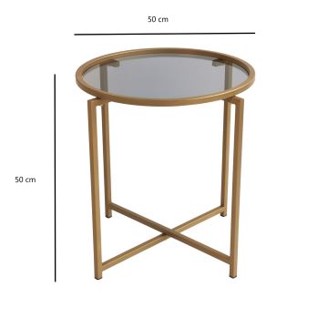 SET 2x Zijtafel diameter 50 cm goud/doorzichtig