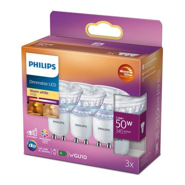 SET 3x Dimbare LED Lamp Philips Warm Glow GU10/3,8W/230V 2200-2700K CRI 90