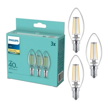 SET 3x LED Lamp Philips B35 E14/4,3W/230V 2700K