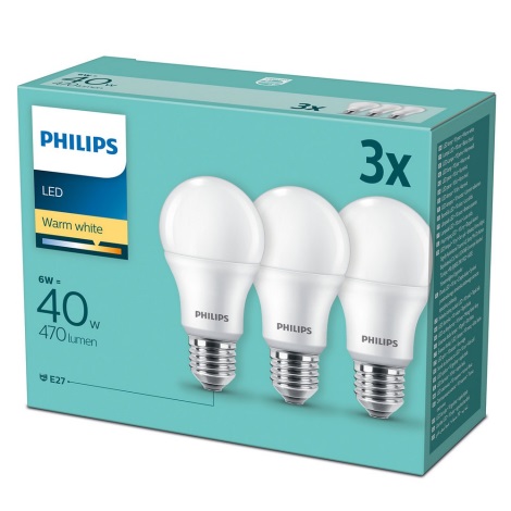Vervelend Vorige Sloppenwijk SET 3x LED Lamp Philips E27/6W/230V 2700K | Lumimania