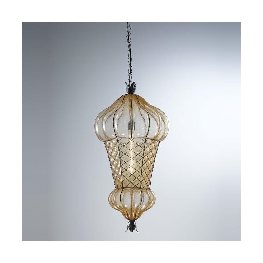 SIRU - Hanglamp aan een ketting BABÀ 1xE27/60W/230V diameter 30 cm beige/bruin Venetiaans glas