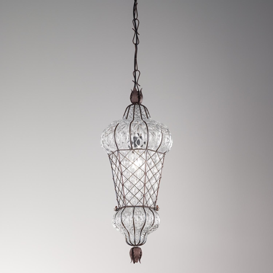 SIRU - Hanglamp aan een ketting BABÀ 1xE27/60W/230V diameter 30 cm doorzichtig/bruin Venetiaans glas