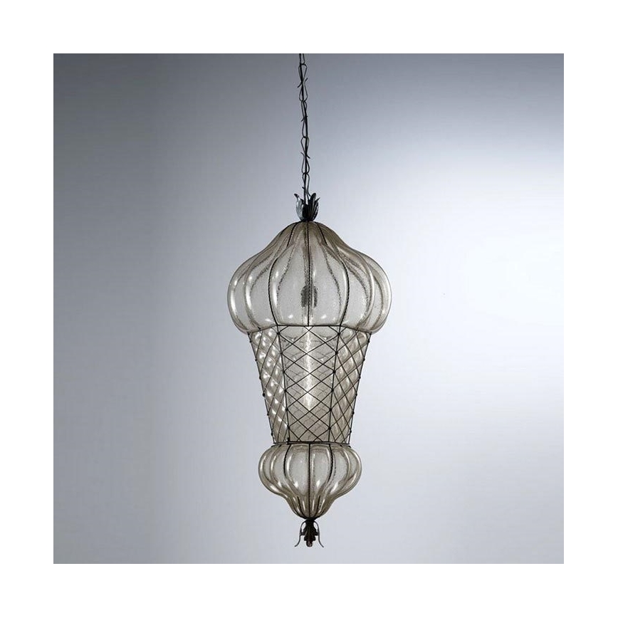 SIRU - Hanglamp aan een ketting BABÀ 1xE27/60W/230V diameter 30 cm doorzichtig/bruin Venetiaans glas